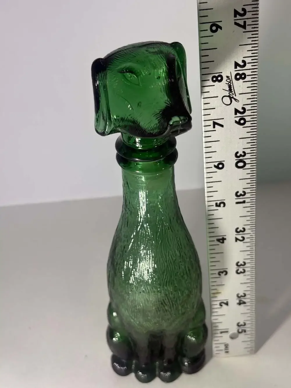 Vintage Empoli Italian Emerald Green Glass Dachshund Dog Decanter Bottle